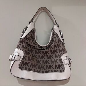 Michael Kors Saddle White with Brown MK Logo Purse